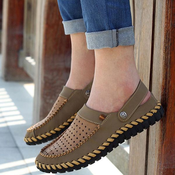 

summer sandals men flip flop slippers 2019 new arrivals outdoor breathable hollow pu leather beach mens slippers men shoes, Black