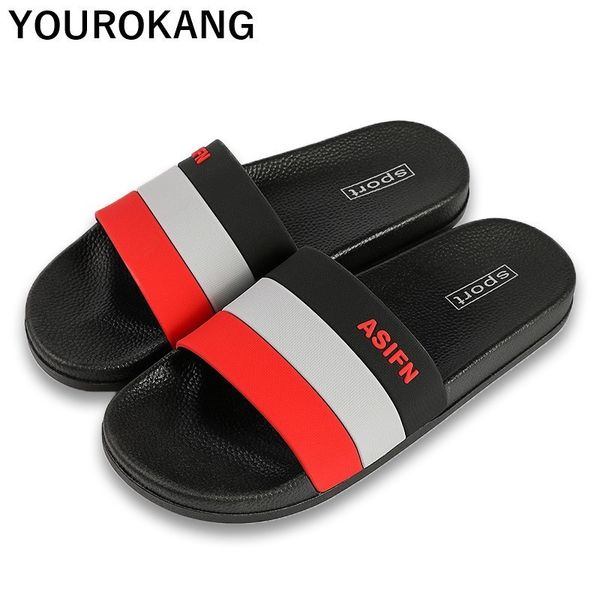 

summer home slippers indoor bathroom slippers non-slip fashion classic concise men flip flops slides beach shoes, Blue;gray