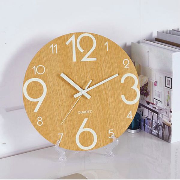 

wooden wall clock luminous number hanging clocks quiet dark glowing wall clocks modern watches decoration for living room
