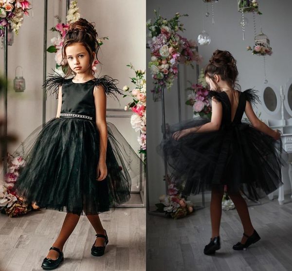 

2019 black a-line flower girl dress short open back birthday party gown princess girl formal wedding pageant dresses, White;blue