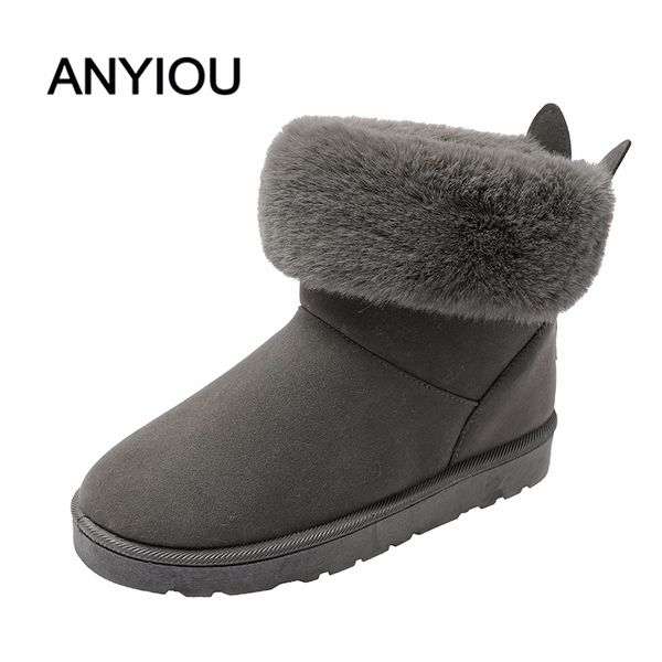 

anyiou women boots ankle boots for womens platform female girl fur furry snow winter shoes fashionable woman shoes, Black