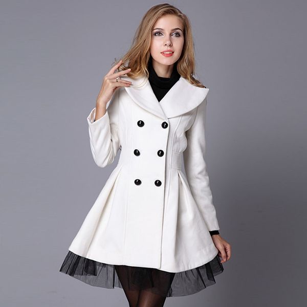 

elegant wool coat woman with lace 2019 selling casaco feminino autumn long sleeve women's down jacket female clothing gq1444, Black