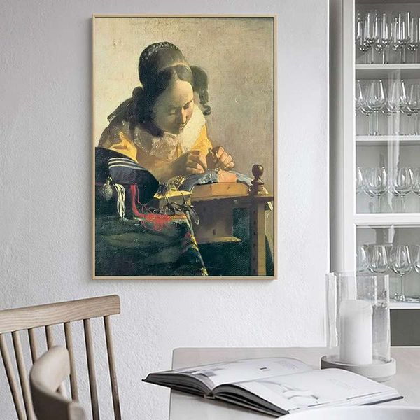 

кружевница johannes vermeer голландская школа vintage крафт плакаты полотнами стены стикеры bar домашнее украшение подарка