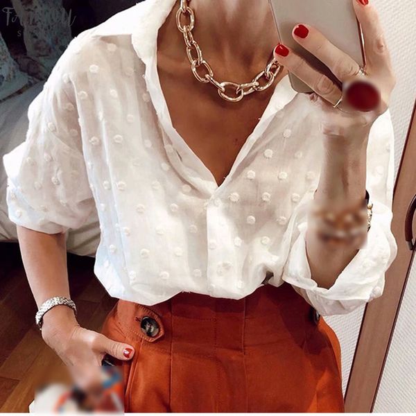 

soft women edelweiss chiffon dot shirt 2020 summer elegant ladies fashion transparent blouses party girls casual regular femme chic, White