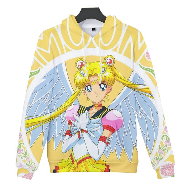 

anime girl sailor moon cartoon 3d print hooded sweatshirt men/women casual hip hop harajuku hooded clothes, Black
