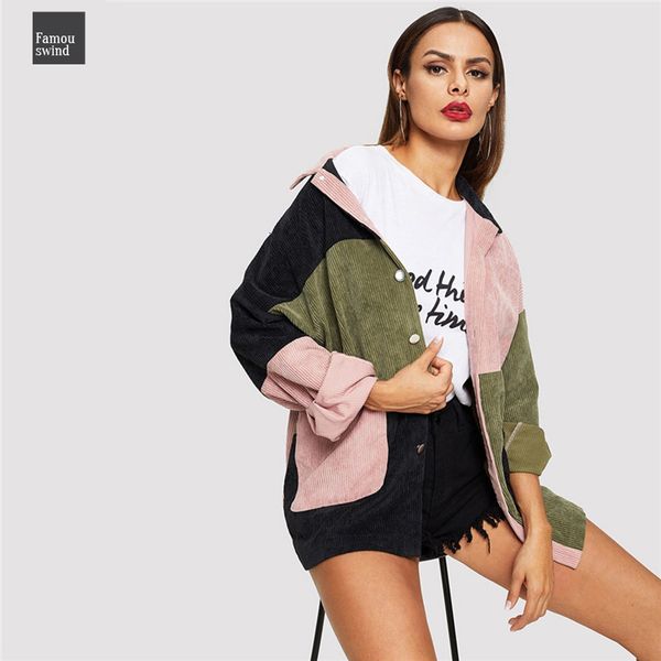 

multicolor повседневный куртка cut colorblock и пришить однобортный с длинным рукавом карманный фронт вельвет осень отдых женщины пальто вер, Black;brown