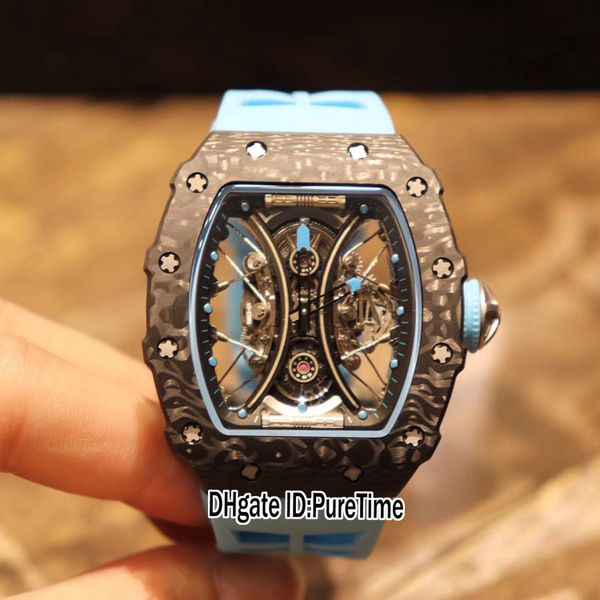 

rm53-01 pablo mac don miyota automatic tourbillon mens watch black super luminous carbon fiber case skeleton dial blue rubber puretime e71a1, Slivery;brown