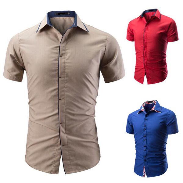 

men shirt fashion solid color male casual short sleeve shirt 2019 new mens slim fit camisa masculina, White;black