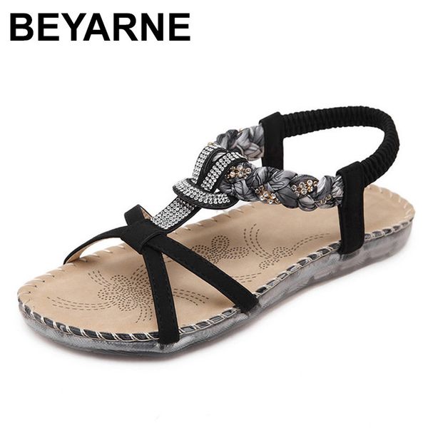 

beyarne boho bohemian national rhinestone crystal diamond flat shoes women sandals summer ethnic beach casual shoes plus size45 y200702, Black