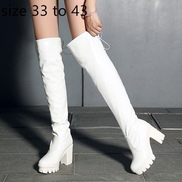 

comfortable platform chunky heel over the knee thigh high boots fashion luxury designer women boots booties white size 33 to 42 43, Black