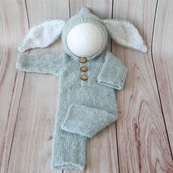 

vintage длинной ухи outfit новорожденные с капюшоном romper вязаных животных комбинезона для младенцев фото hat трикотажный новорожденный ко, White