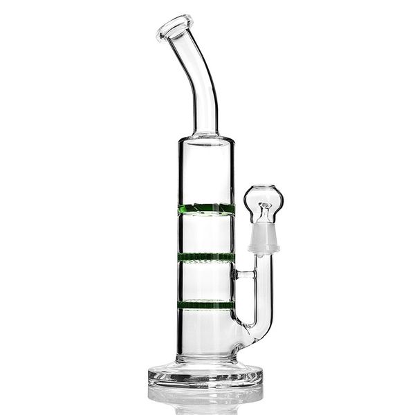 Grüne Bent Neck Bong Spiral Triple Fliter Perc Glas Shisha Wasserbongs Dab Rigs Percolater Oil Rig Pipe Recycler Bowl Nail Smoking Shisha