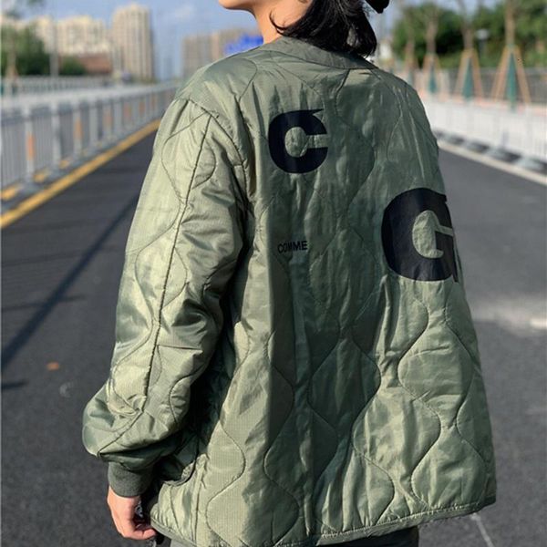 

19fw cotton-padded jacket des letter printing v-neck button warm couple winter warm coats outdoor fashion street casual oversize hfhljk073, Black;brown