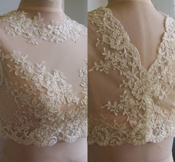 Economico !! Perle in pizzo bianco avorio da sposa bolero giacche da sposa 2020 manica ad aletta alta giacca in pizzo gioiello per abito da ballo da sera da sposa nuovo