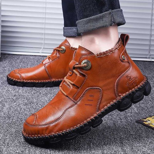 

2020 new classic winter men lace up ankle boots comfortable warm men snow boots pu leather autumn outdoor man motorcycle, Black