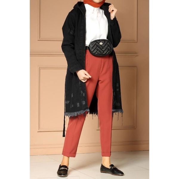 

hooded belted denim trench coat, Tan;black