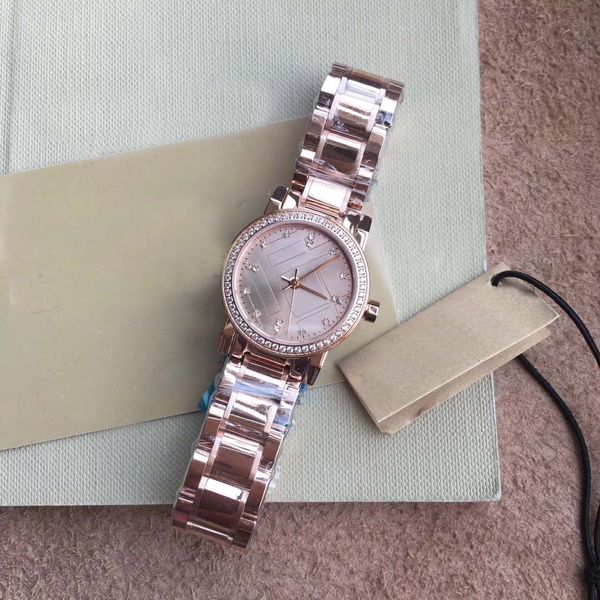 

wholesale 26mm casual quartz movement rose gold womens watch watches gentle and quiet ladies wristwatches diamond bezel and marker, Slivery;brown