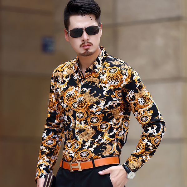 

exquisite leopard animal pattern 3d print luxury long sleeve shirt spring 2019 new high-quality soft comfortable men shirt -3xl, White;black