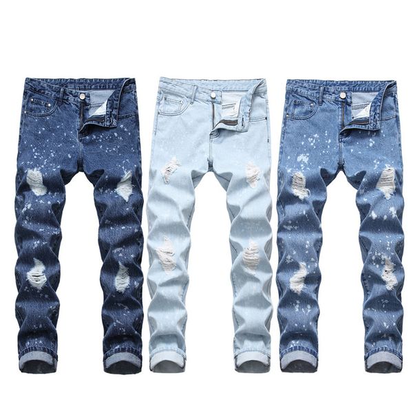 

men's jeans for men medium straight hole slim denim trousers wholesale, Blue
