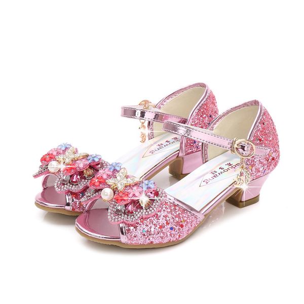 

baby girls cinderella princess women crystal bowtie peep toe high heel dancing pearl pumps children peformance glitter shoes, Black;red