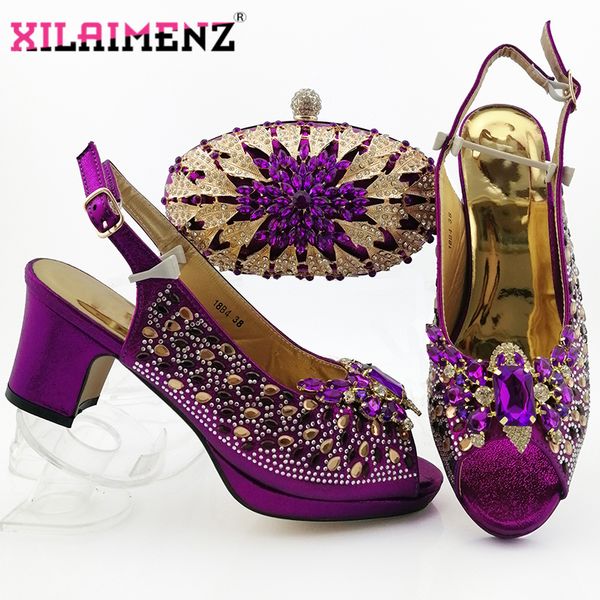 

selling 2019 autumn new arrivals royal wedding clutch bag match african women shoes and bag matching set in purple color, Black