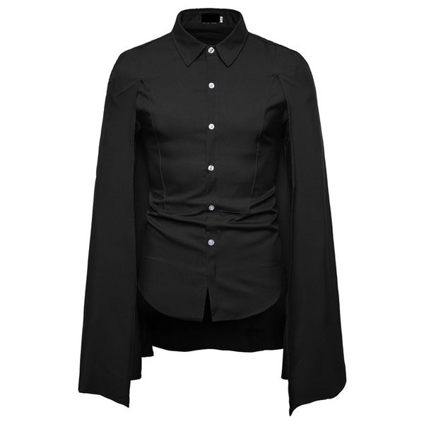 

prom dress solid men shirt long sleeve shirts with cloak fashion chemise homme manche longue dancing party gomlek, White;black