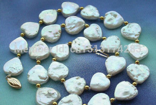 

gt;&gt;&gt;18" 9mm white heart freshwater pearl bead necklace, Golden;silver
