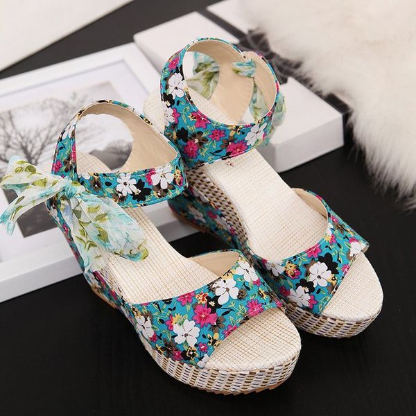 

2020 new fashion women sandals dot bowknot platform wedge female casual high increas shoes ladies fashion ankle strap open toe sandals, Black
