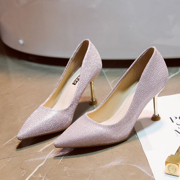 

rimocy women pointed toe thin high heels 2020 spring new glitter party wedding pumps female silver pink heels shoes woman, Black