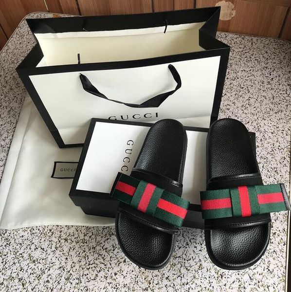 

men women sandals designer shoes luxury slide summer fashion wide flat slippery sandals slipper flip flop size 35-46 flower box, Black
