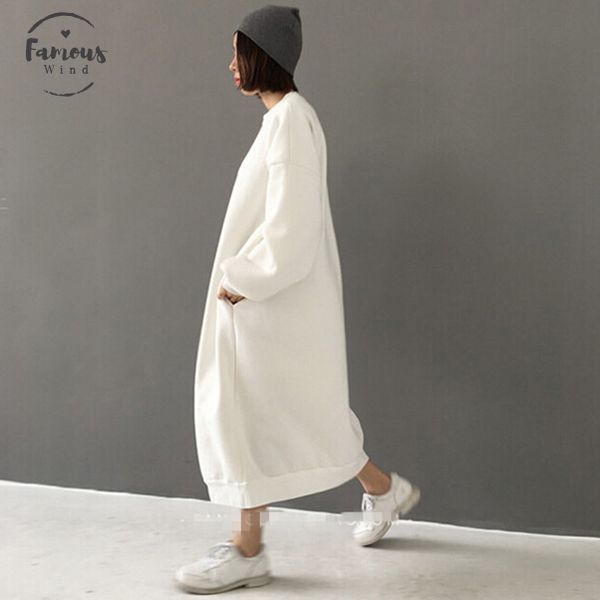 

women 2020 autumn casual loose long hoodies sweatshirt long sleeve a line hooded dress fashion solid color dresses femme vestidos, Black;gray