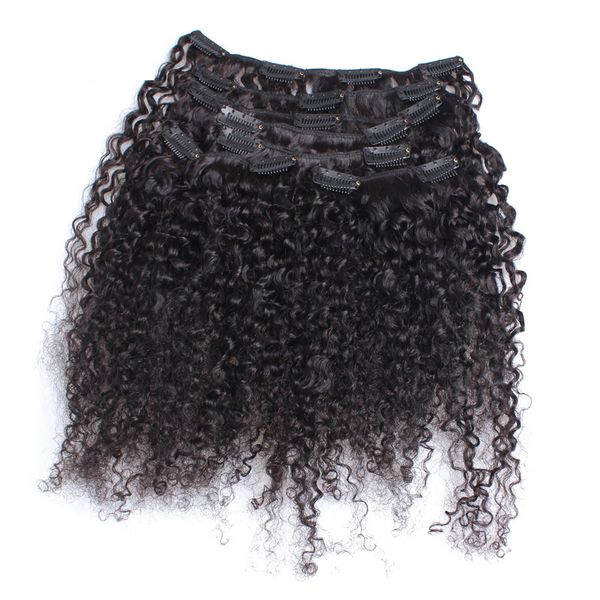 

3b 3c kinky curly clip in human hair extensions mongolian clip-ins nautral color full head 9 pcs one set remy hair 120g, Black;brown