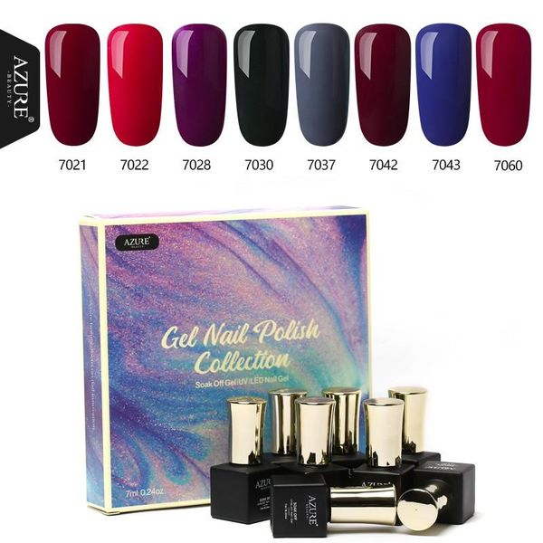 

azure 8pcs 7ml nail gel polish set kit classic red color gel lacquer soak off uv lamp long lasting glitter uv gel, Red;pink