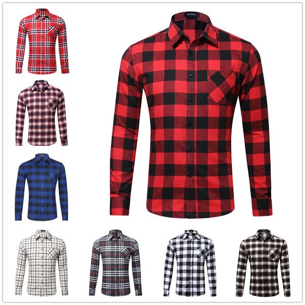 

men plaid shirt spring flannel casual pocket shirt men shirts long gzcs sleeve chemise homme cotton male check shirts, White;black