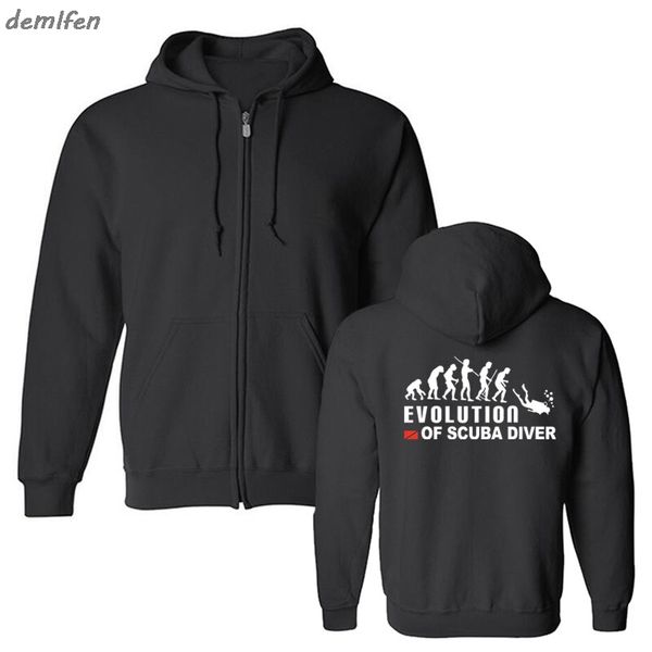 

evolution of scuba diver dive down flag dive funny hoodies mens new designs spring autumn style hoody sweatshirt jacket, Black