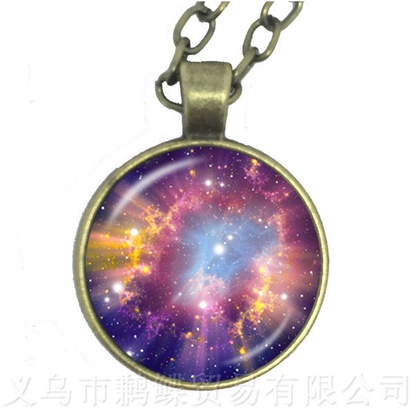 

wholesale nebula space necklace starry outer space universe art pattern glass gem sweater chain gift for friends, Silver