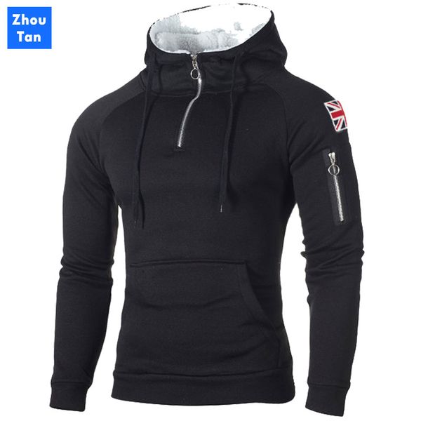 

2020 fashion mens long sleeve zipper hip hop autumn men patchwork hooded tracksuit male hooded sweatshirt clothing 3xl, Black