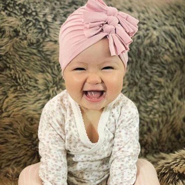 

pack of four new baby cap cotton soft knit pleats bow-knotshat for girls boys butterfly india hat kids children's caps four seasons, Yellow