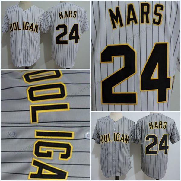 

bruno mars 24k hooligans baseball jersey gray pinstripe white stitched doo-wops singers bruno mars 24k magic button bet awards jers, Blue;black