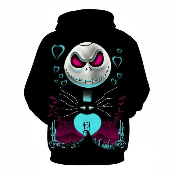

jack skillington men hoodies autumn spring 3d printed casual hooded sweatshirts cute pullovers, Black