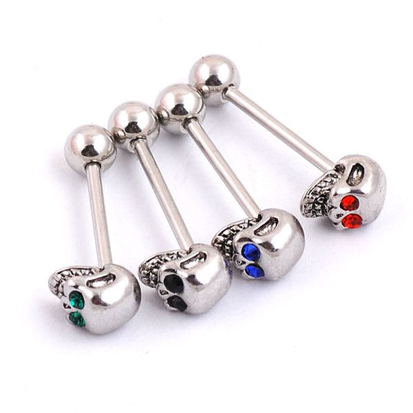 

1pc skull skeleton tongue rings silver stainless steel stud body piercing jewelry women/men