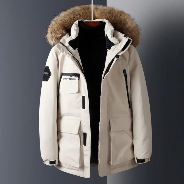 

brand winter parkas men down jacket coat white duck down parkas thick warm fur hooded overcoat men windbreaker snow, Black