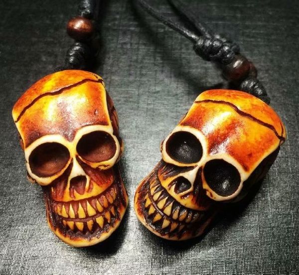 

yqtdmy 12 pcs vintage blessing skull rock design imitation biker necklace, Silver