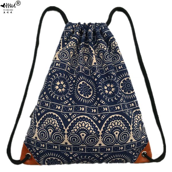 

bohemian backpacks bags for women lady canvas drawstring backpack bag shopping sack travel sport lightweight bags ing