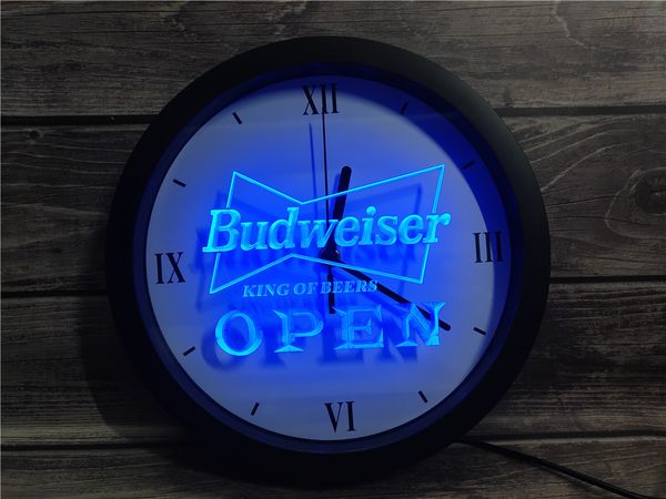 

0e113 open budweiser beer pub bar app rgb led neon light signs wall clock