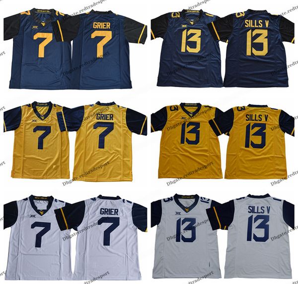 

2019 west virginia mountaineers 13 david sills v 7 will grier college football jerseys blue yellow #7 will grier university football shirts, Black