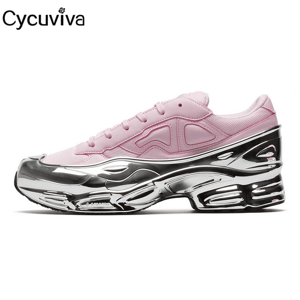 

new metal silver liquid thick bottom platform women shoes lace up running flat shoes woman air mesh sneakers female casual, Black