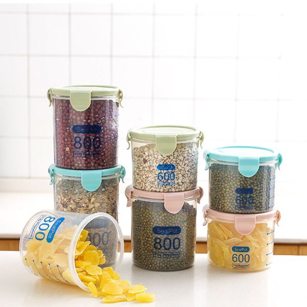 

1pc 600ml/800ml/1000 ml plastic seal tank food grain storage tank kitchen sorting transparent grains storage box container