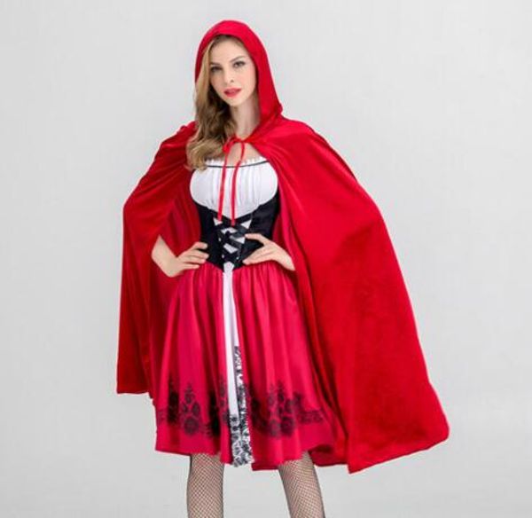 

luxury womens halloween dresses new designer womens suits cosplay little red riding hood costume for women cloaks + dresses size s-xl, Black;red