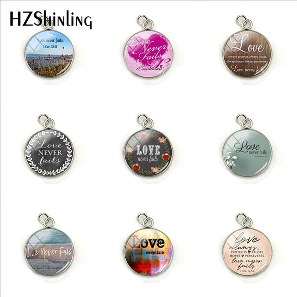 

2019 new love never fails 1 cor.13 trusts hopes stainless steel charms glass pendants jewelry, Silver